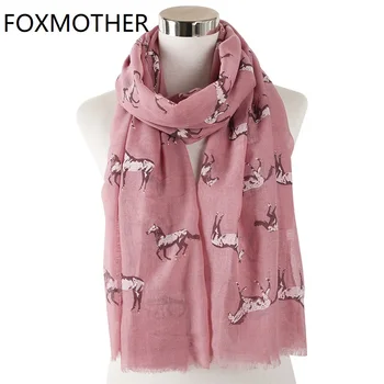 FOXMOTHER Nov Modni Lahki Roza, Siva Barva, ki Teče Konj Šal Živali Tiskanja Rute Ženske Ženske Foulard Femme