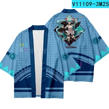 Risanka Natisnjeni Harajuku Japonski Modni Kimono Moških in Žensk Jopico Majica Bluzo Haori Obi Azijskih Oblačila Samurai Moški