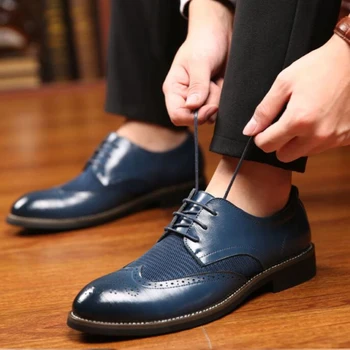 Dihanje Luksuznih Italijanskih Moških Brogue Obleko Čevlje Formalnih Poslovnih Oxfords Plus Velikost Zdrsa Na Voznika Loafers Konicami Prstov Moccasin