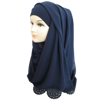 180*85 cm Mehurček Šifon Cvetlični Laser Cut Muslimanska oblačila Hidžab Glavo Zaviti šal Šal polnih Barv Velika Velikost