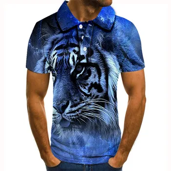 Tiger Plus moška Polo Majica Visoke Kakovosti 3D tiskanih Živali Pokrajino Moški majica Kratek Rokav Hip Hop blagovnih Znamk Poletje Mens polo Majice