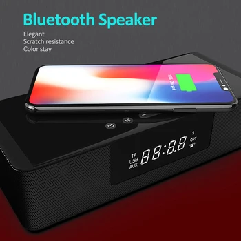 Najbolje prodajan 2019 večfunkcijsko 10W Brezžični USB Hitro Polnjenje Bluetooth Zvočnik/FM Radio, digitalni prikaz Budilka dropship