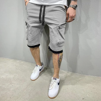 Moške Kolena-dolžina Bombažne Hlače Multi-žep šport Priložnostne hlače Moški Svoboden fitnes hlače, tek kratke Poletne Nove ulične