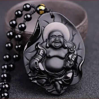Naravni Obsidian Maitreja Buda Jade Obesek Nakit Srečen Exorcise zlih duhov Ugoden Amulet Jade Obesek Fine Nakit