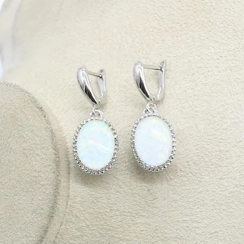 White Opal Srebrni Nakit kompleti Za Ženske Luksuzni 925 Sterling Srebrni Prstan Uhani, Obesek Komplet Modni Nakit