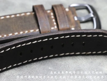 Ročno Pristen Krava Usnje Watch Band Letnik Rjave barve visoke kakovosti Watchband Watch Zapestnica 20 mm 20 mm 22 mm Watch Trak Manžeta