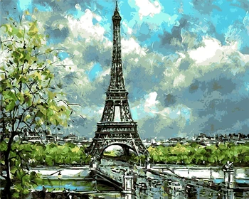 Pariz spomladi krajine zjutraj, dnevna soba, pisarna dekor roko barve oljna slika, slike Z Številkami, Risanje po številu DIY plakat