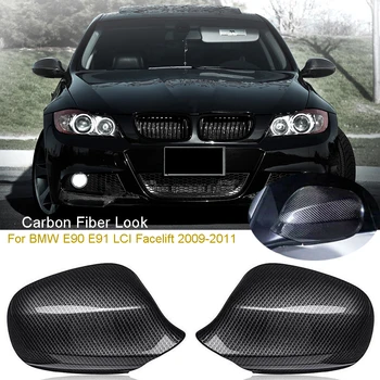 Primerna Za BMW Serije 3 E90 E91 LCI Facelift 2009-2011 Ogljikovih Vlaken / Gloss Črna Ogledala Pokrov Skp
