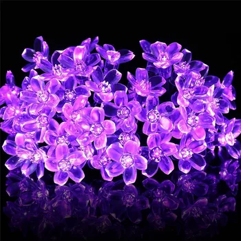 Češnjev Cvet Cvet Garland baterijsko Napajanje LED Niz Vila Luči Kristalno Cvetje Za Notranjo Poroko Božič Decors Vijolična