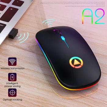 Ultra-tanek Tiho 2.4 G Wireless Mouse A2 Lahki Prenosni LED Barvna Luč za Polnjenje Izključite Miško Miši za Prenosni RAČUNALNIK