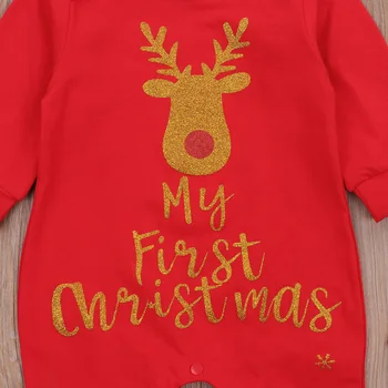 Ma&Baby 0-18 M Moj 1. Božič Dojenčka Novorojenček Dojenček Fant Dekle Dolgimi Rokavi Jumpsuit Pismo Jelena Rdeče Romper Božič Obleke