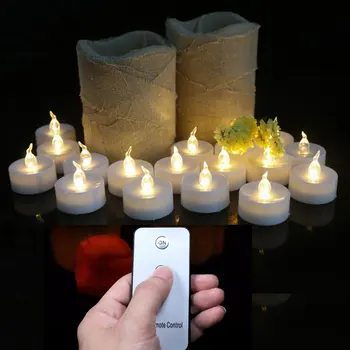 Paket 24 Utripa Baterija napaja Dekorativne sveče, Topla Bela daljinsko tealight lučka za Valentinovo Poroka Dekoracija