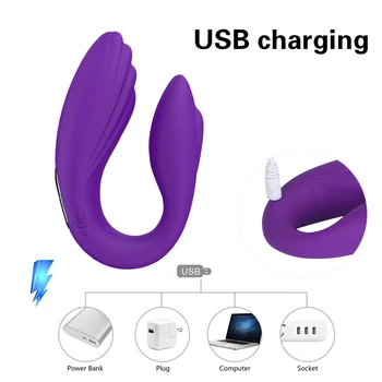 USB Polnilne U Tip Vibrator Brezžično Daljinsko Dvojno Motornih Vibrator za Klitoris Stimulacijo G-spot Massager Sex Igrače za Ženske
