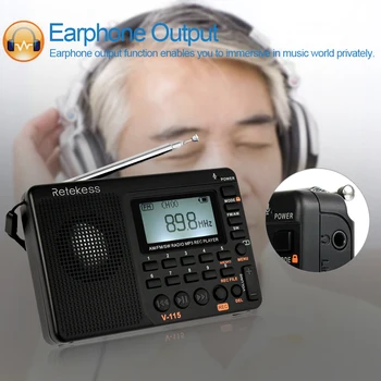 Retekess V-115 FM/AM/SW Radio Multiband Radijski Sprejemnik fm radio REC Diktafon Bas Zvok MP3 Predvajalnik Zvočnika s Sleep Timer