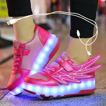 2020 Nov USB charge LED Pisane Otroci otroški Modni Superge z Dvema Kolesoma Valjčni Skate Čevlji Fantje Dekleta Čevlji