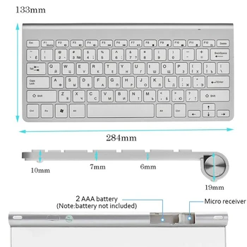 Brezžični Ultra tanek rusko & angleški Znakov Tipkovnice 2,4 GHz Prenosni Kompaktni Tipkovnice Nizka raven Hrupa za Prenosnik Namizja Windows