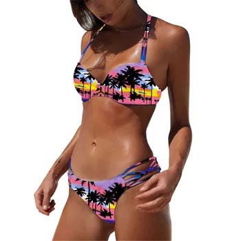 YCDKK Tropskih Bikini Palme Kopalke Ženske Push Up kopalke Pleteni Kopalke Nizko Pasu Maillot Plavati Plažo Bikini Komplet