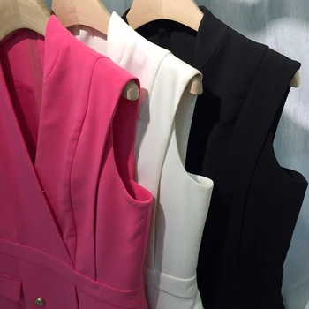 VISOKA KAKOVOST Nove Modne 2020 vzletno-pristajalne Steze Oblikovalec Obleko Žensk brez Rokavov Proti-vrat Dvojno Zapenjanje Kariero Obleko
