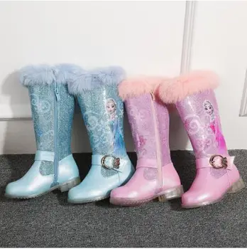 Disney Otroci Sneg Škornji Za Dekleta Risanka Zamrznjene Elsa Čevlji Princesa Elsa Dolgo Čevlji Z Krzno Nepremočljiva Škornji, Čevlji Risanka