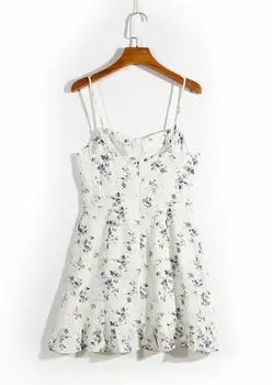 Moda poletni obleki poševnica vratu brez rokavov zadrgo elegantna cvjetnim tiskanja beli plaži, mini obleka ženske femme vestidos dropshipping