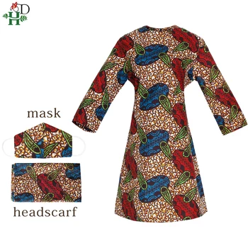 H&D Bombaž Vosek Obleko Za Ženske Dashiki Haljo Afriške Tiskanja Batik Ankara Oblačilih, Obleko Nigerijski Headtie Moda&Maske, Obleke