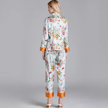 Samwestart novo pižamo ženske pomlad tanko svilo tiskanje dolgo sleeved doma oblačila, ki bo ustrezala pižame ženske Cvetlični Proti-Vrat pijamas