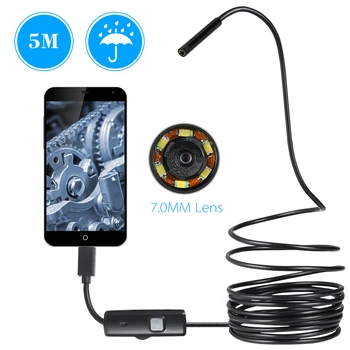 KKMOON 7MM 6 LED Objektiv Endoskop IP67 Nepremočljiva Pregled Borescope Žice Kača Cev Fotoaparatu, ki je Združljiv z operacijskim sistemom Android Telefon in PC