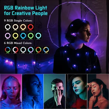 6/10 Palčni RGB Selfie Obroč Svetlobe z Nastavek za Stojalo, Nosilec za Telefon, Fotografija Obroč Lučka Za Ličila/Vlog/Live Stream