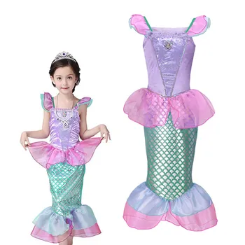 Dekleta Little Mermaid Dress Otroci Oblačila Fancy Sea Princess Party Kostum Hči Halloween Horrior Noč Obleke