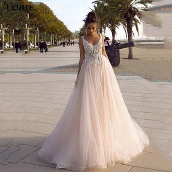 LORIE Princesa Poročno Obleko 2020 Proti-vrat Backless Nevesta Obleko 3D Appliques Poroka Oblek Vestido Novia