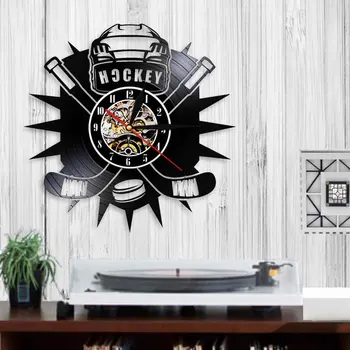 Hokej Wall Art Vinil Zapis Stenske Ure Šport Dekor Za Fante Soba Hokej Dekorativni 3D Stenske Ure Ure Hokejski Trener Darila