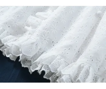 Votlo Iz Bombaža Belo Obleko 2020 Poletje Ženske High-end izrežemo Ruffles Kratko Sapo Rokav Mini Obleko Eleganten Stranka Obleko