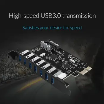 ORICO SuperSpeed USB 3.0 7 Port PCI-E Express card z 15pin SATA Napajalni Priključek, PCIE Prilagoditev VL805 in VL812 čipov