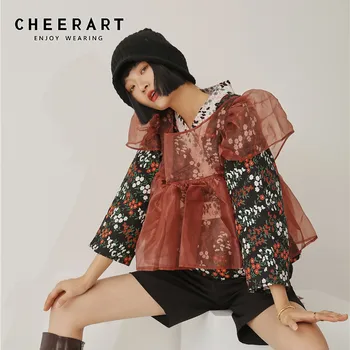CHEERART Organza Japonskem Slogu Kimono Plašči In Jopiči za Ženske Jeseni Letnik Cvjetnim Tiskanja Obavijen Suknjič Dame Plašči Moda 2020