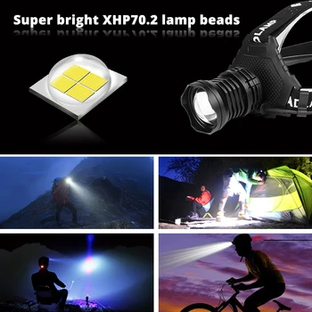Super Svetla XHP50/70.2 LED Žaromet 5 Razsvetljavo Način za Polnjenje Nepremočljiva Zoom Uporaba 3*18650 Baterijo, Ribolov, Kampiranje Žarometov