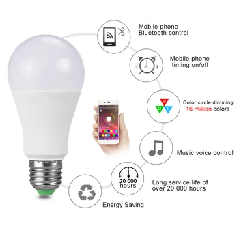 15W Ampul E27 LED Smart Žarnice Brezžična tehnologija Bluetooth 4.0 Daljinski upravljalnik 85-265V RGBW 20 Načini Multi Color Noč Svetilke