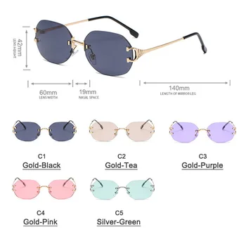 Novo Ovalne sončna Očala brez okvirjev Moških in Žensk Trendy Vse-tekmo Pregleden Candy Barve Očala Kovinskih Očal
