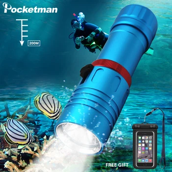 Pocketman XM-L2 Potapljaško svetilko Potapljaško svetilko LED 200M Podvodne Svetilke led Močan potapljaške svetilke 18650, ali 26650