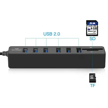 6-Portni USB 2.0 HUB Z SD/TF Card Reader USB Vozlišča za Podatke iz 2 V 1 SD/TF Multi USB Combo z 3 m Kabel za Mac PC USB Flash Diski