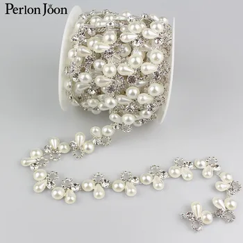 1yard Tri sloge crystal pearl verige okrasnih trim Traku kovinske verige za obleko, vrečko, čevlji, dodatki ML008-1.2.3