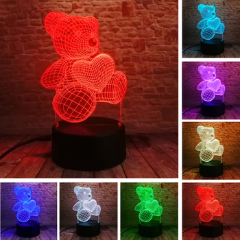 Top-Kvaliteta Božič USB Malo Ljubko Srce Medved 3D Vzdušje Lučka Baby Dekleta Spalnica LED Dotik Iluzijo Noč Svetlobe za Otroke