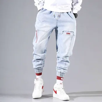 Ulične Hip Hop Tovora Hlače Moške jeans Tovora Hlače Elastična Harun hlače Joggers Hlače V Jeseni in Pozimi