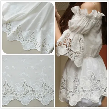 Bombažno krpo vezenine, čipke tkanine, visoko kakovostnih Ročno izdelanih DIY 3D cvet, bela 130 cm široko obleko oblačila materiala SM186
