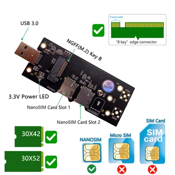 NGFF M. 2 za USB 3.0, Dual NanoSIM Kartico v Režo za Adapter Pretvornik za 3G/4G/5G Modul
