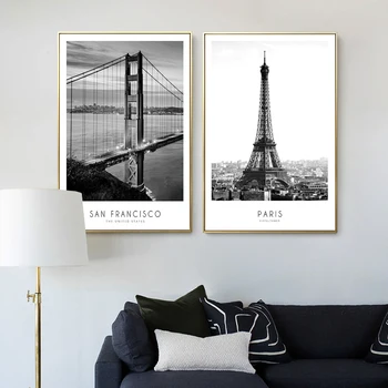 Moderno črno-bele fotografije plakatov in fotografij New Yorku, Londonu, Parizu, city wall art krajine za dnevna soba dekoracijo doma