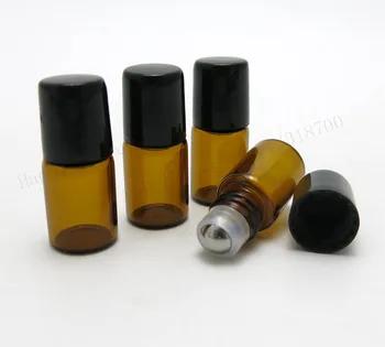 200 x 2ml Majhne Vžigalnike Amber roll na steklenice za eterična olja ponovno napolniti stekleničke parfuma, s črnim pokrovom