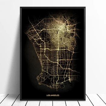 Los Angeles City Light Zemljevidi Po Meri Svetovni Zemljevid Mesta, Plakati, Platna Natisne Skandinavski Slog Wall Art Dom Dekor