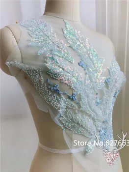 3D Modra, Roza Beading vezene čipke obliž aplicirano za poroko večerno obleko šivanje obliži modni oblačila dodatki