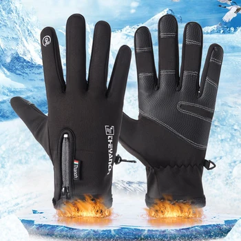 Windproof Anti-statični na Prostem, Kolesarjenje Rokavice Polno Prst Toplotne Zimske Rokavice Usnjene Zadrgo Windproof Plus Žamet Tople rokavice