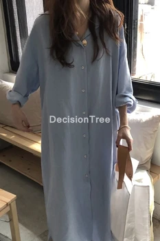 2021 ženske sleepwear bombaž trdna neck majica dolg rokav nightgown dekleta priložnostne udobno obleko noč